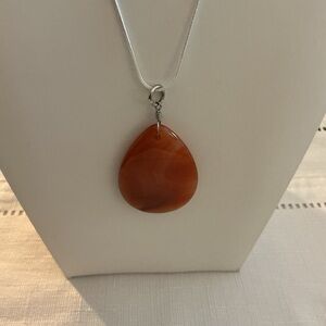 Carnelian Highly Polished Teardrop Silver Tone Pendant Necklace